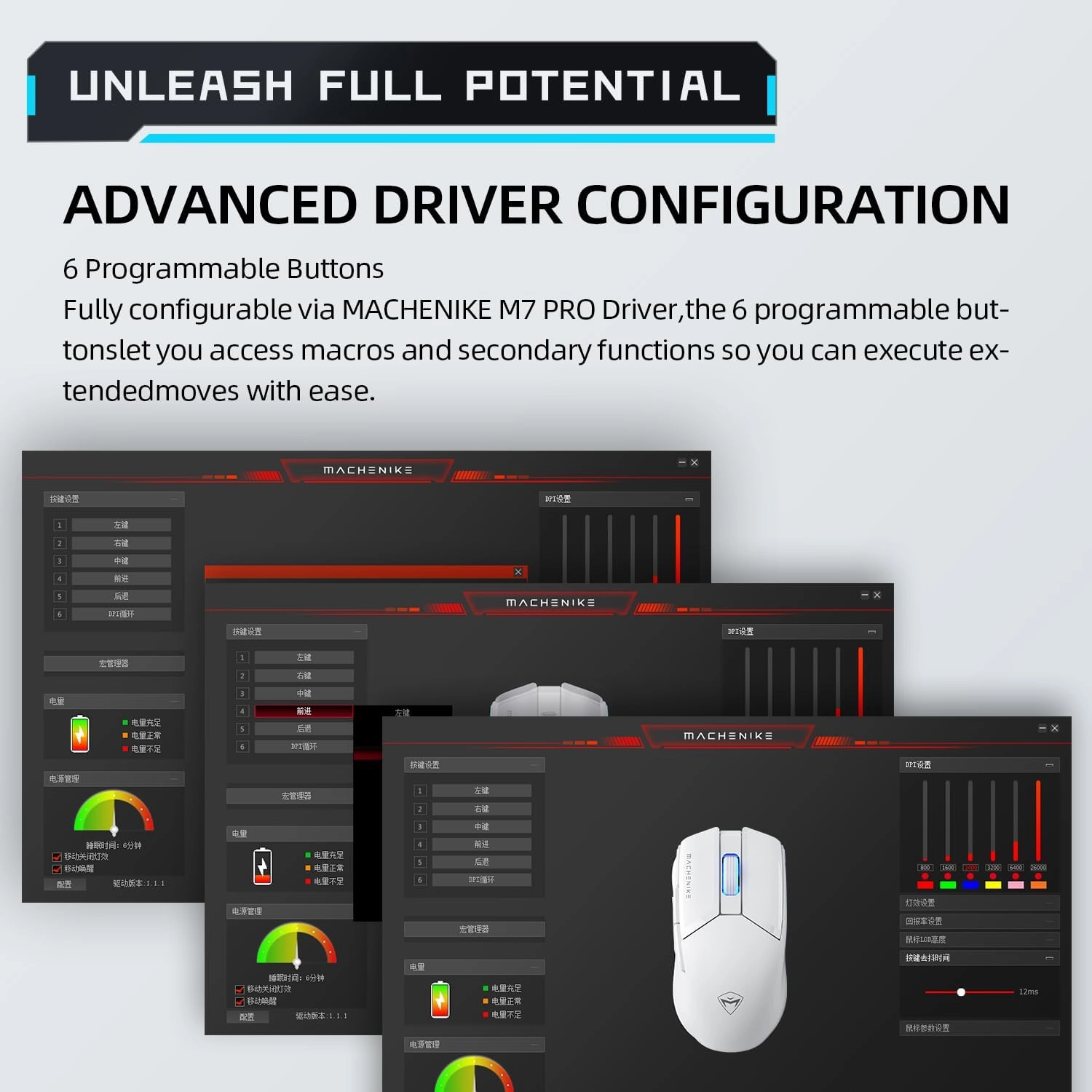 Machenike Wireless Gaming Mouse,26,000 DPI,PAW3395 Sensor,RGB Backlit,Ergonomic Design,6 Programmable Buttons,Long Battery Life,Ultra-Lightweight,White Gaming Mice Compatible with PC, Mac