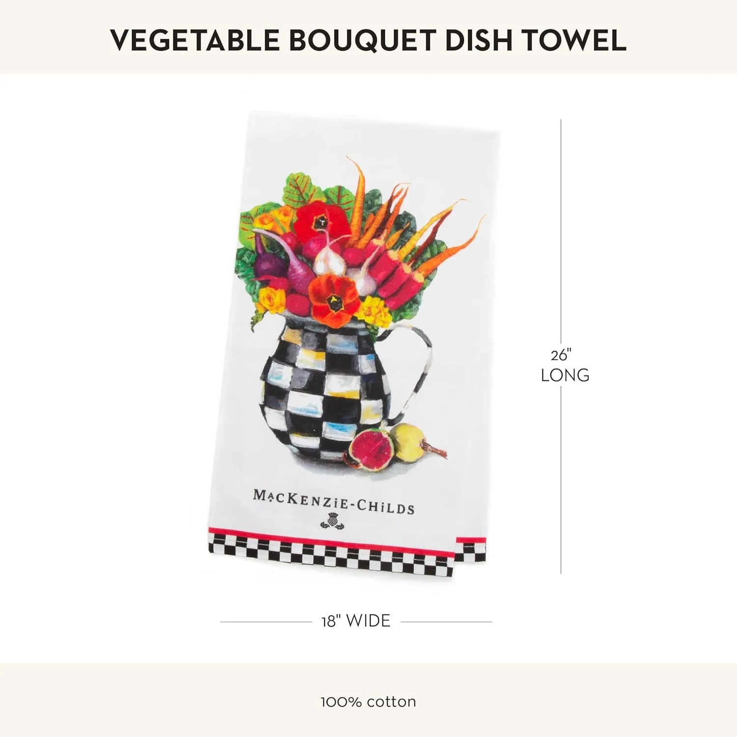 MACKENZIE-CHILDS Cotton Dish Towel, Cute Decorative Kitchen Dish Towel for Cleaning and Home Decor, Set of 1, Vegetable Bouquet