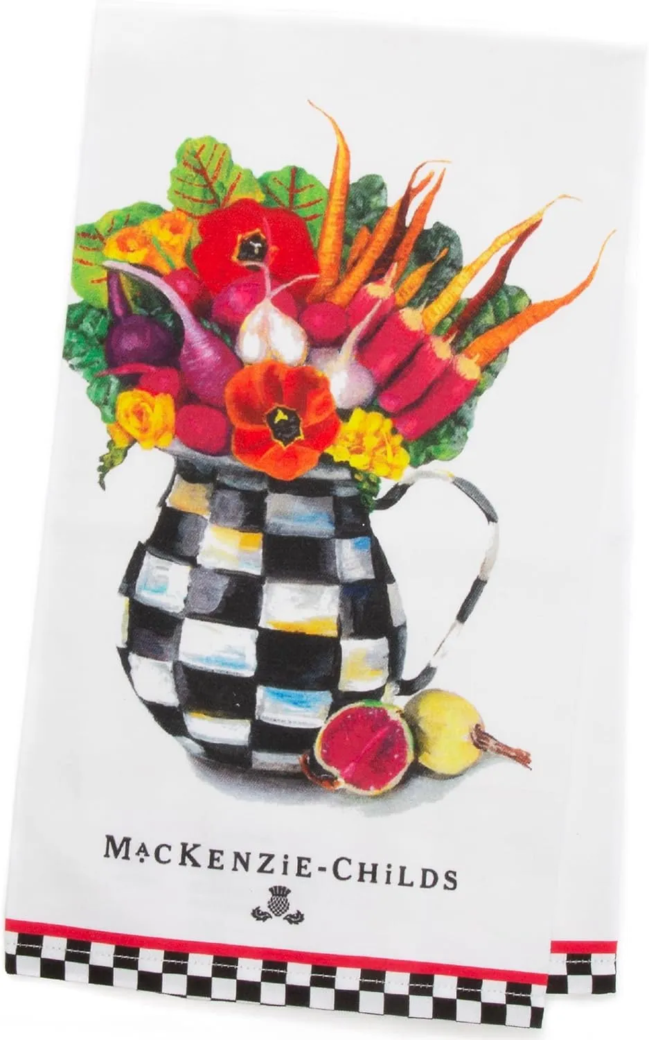 MACKENZIE-CHILDS Cotton Dish Towel, Cute Decorative Kitchen Dish Towel for Cleaning and Home Decor, Set of 1, Vegetable Bouquet