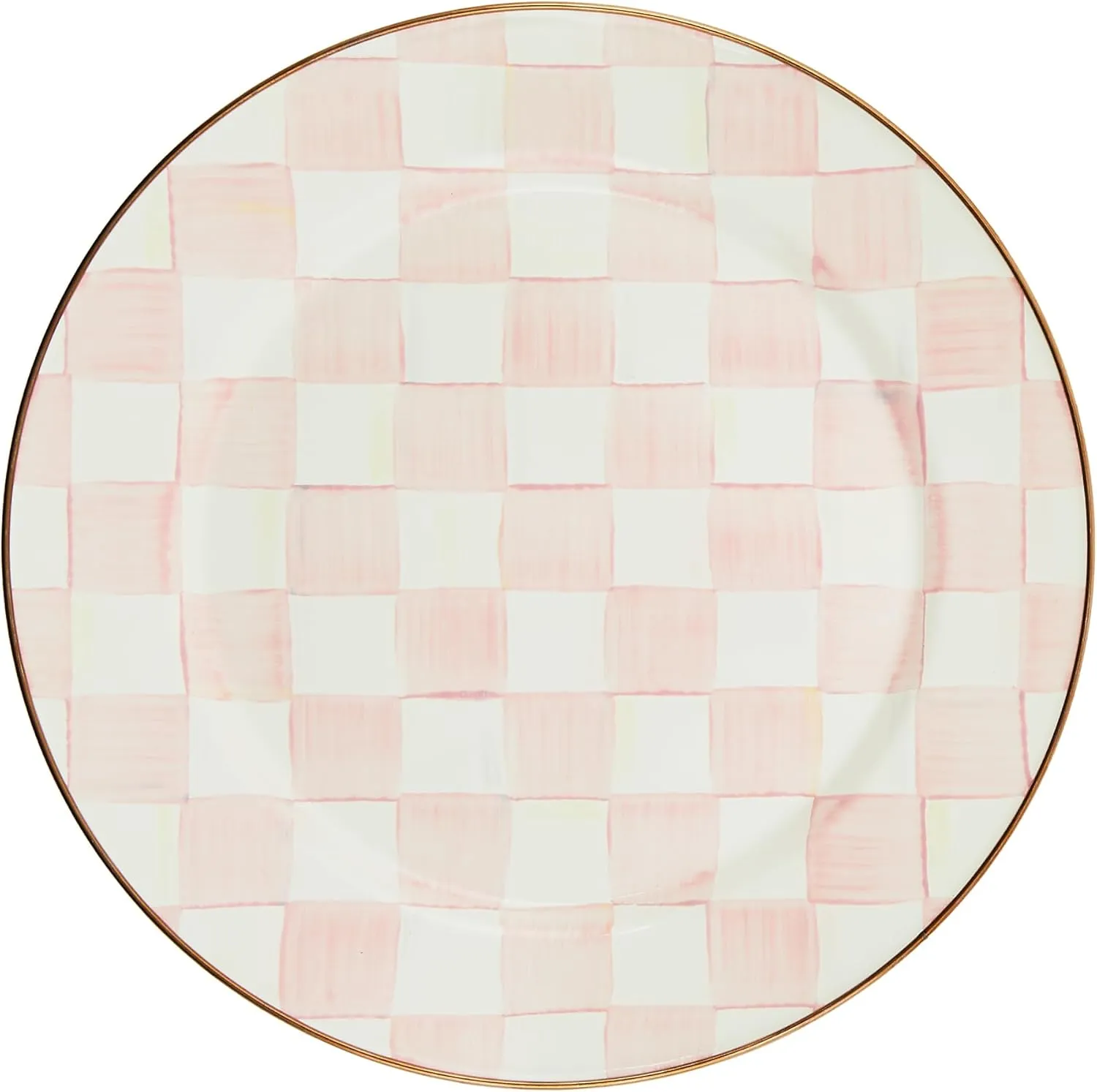 MACKENZIE-CHILDS Enamel Charger Plate, Charger Decoration for Dinner Plates or Home Decor, 12 Inches, Pink-and-White Rosy Check, Set of 1