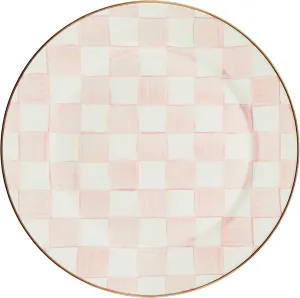 MACKENZIE-CHILDS Enamel Charger Plate, Charger Decoration for Dinner Plates or Home Decor, 12 Inches, Pink-and-White Rosy Check, Set of 1