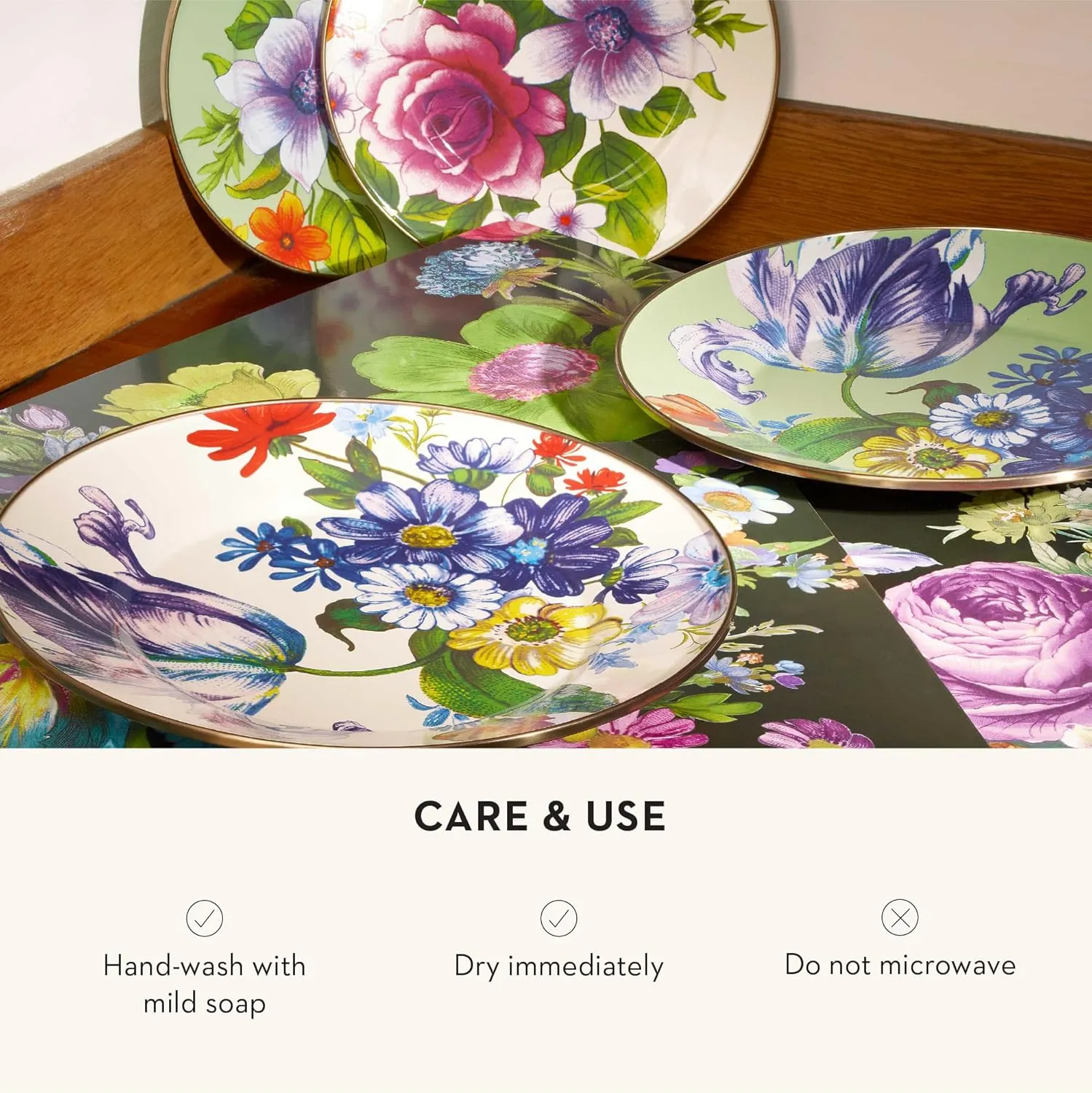 MACKENZIE-CHILDS Enamel Dinner Plate, Decorative Dinnerware Plate, 10 Inches, Set of 1, White Flower Market