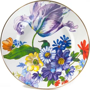 MACKENZIE-CHILDS Enamel Dinner Plate, Decorative Dinnerware Plate, 10 Inches, Set of 1, White Flower Market