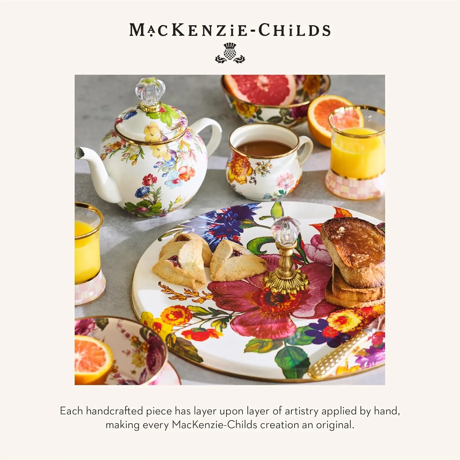 MACKENZIE-CHILDS Enamel Salad and Dessert Plate, Small Plate for a Dessert or Appetizer Dish, 8 Inches, White Flower Market