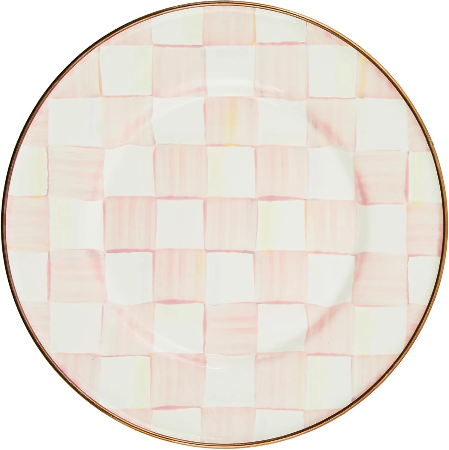MACKENZIE-CHILDS Enamel Salad and Dessert Plate, Small Plate for Appetizers or Desserts, 8 Inches, Pink-and-White Rosy Check