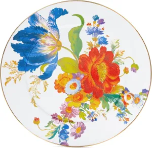 MACKENZIE-CHILDS Enamel Serving Platter, Decorative Serving Platter for Food, 16 Inches, White Flower Market