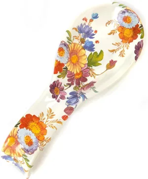 MACKENZIE-CHILDS Enamel Spoon Rest, Kitchen Spoon Holder and Utensil Rest for Stovetop, White Flower Market