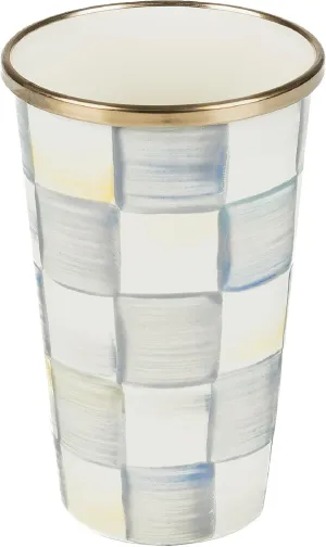 MACKENZIE-CHILDS Enamel Tumbler, Open Tumbler Cup, Cute Enamelware Cup, 10 Ounces, Gray-and-White Sterling Check