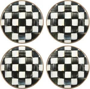 MACKENZIE-CHILDS Set of 4 Enamel Appetizer Plates, Mini Dessert Plates, 5 Inches, Black-and-White Courtly Check