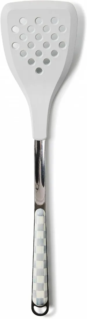 MACKENZIE-CHILDS Slotted Kitchen Spatula, Silicone Spatula for Cooking, Gray-and-White Sterling Check
