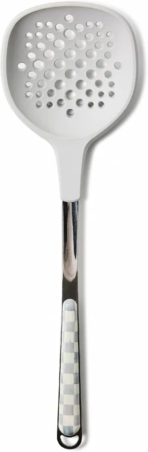 MACKENZIE-CHILDS Slotted Spoon, Silicone Turner for Cooking, Gray-and-White Sterling Check