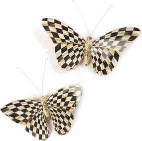 MACKENZIE-CHILDS Butterfly Duo, Hanging Butterfly Wall Decor, Black-and-White Courtly Check, Set of 2
