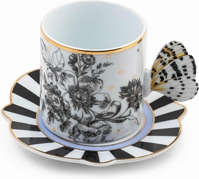 MACKENZIE-CHILDS Butterfly Toile Ceramic Mug with Saucer, 12 Ounces