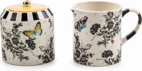 MACKENZIE-CHILDS Creamer and Sugar-Bowl Set, Cream Dispenser and Sugar Holder, Unique Kitchen Decor, Butterfly Toile