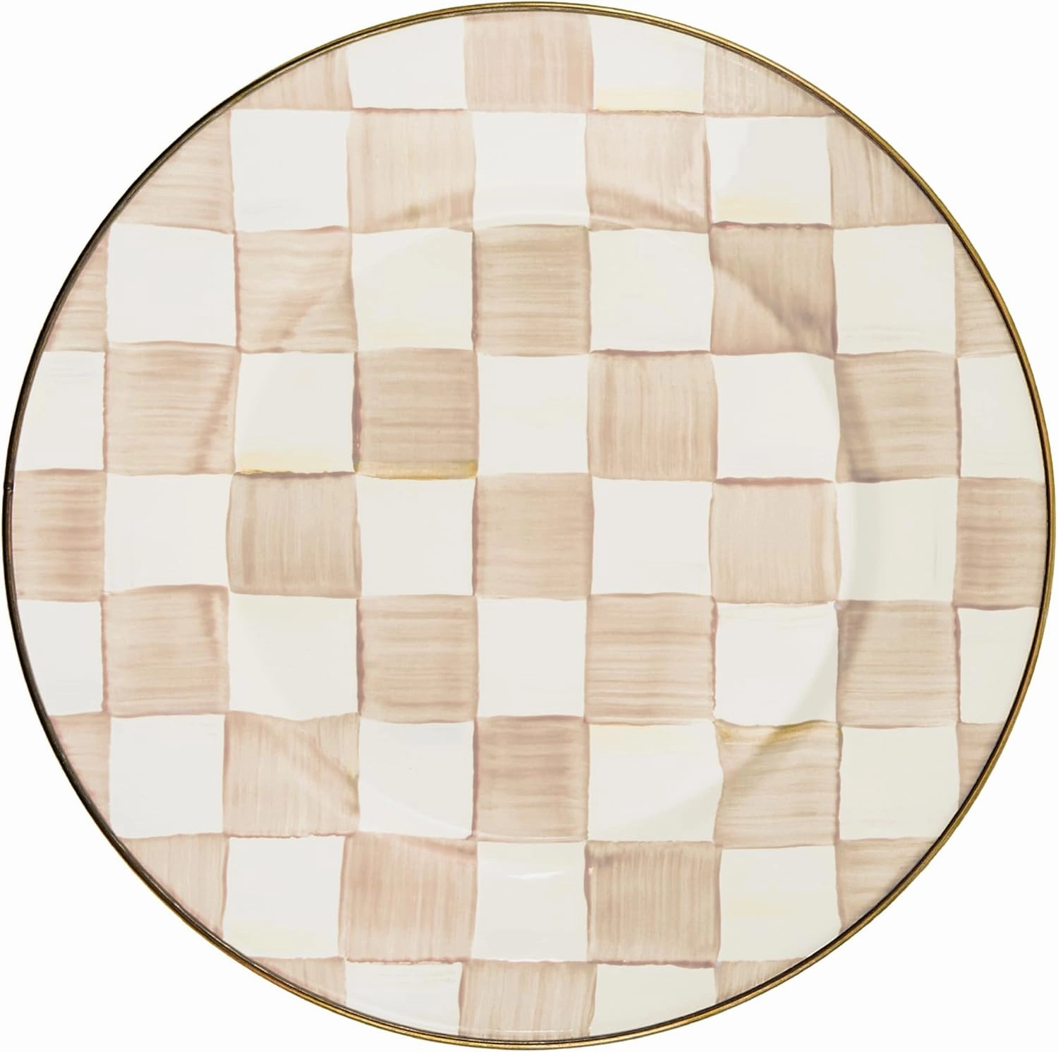 MACKENZIE-CHILDS Enamel Dinner Plate, Decorative Dinnerware Plate, 10 Inches, Brown-and-White Mocha Check