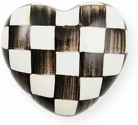 MACKENZIE-CHILDS Heart Knob, Decorative Drawer Pull Knob, Black-and-White Courtly Check
