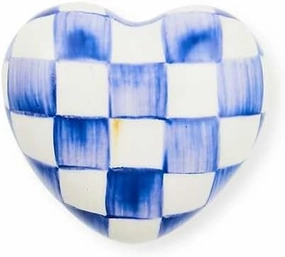 MACKENZIE-CHILDS Heart Knob, Decorative Drawer Pull Knob, Blue-and-White Royal Check