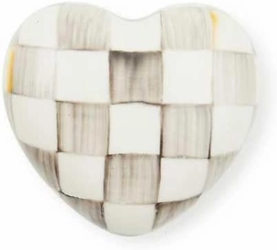 MACKENZIE-CHILDS Heart Knob, Decorative Drawer Pull Knob, Gray-and-White Sterling Check