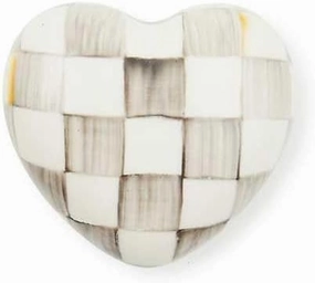 MACKENZIE-CHILDS Heart Knob, Decorative Drawer Pull Knob, Gray-and-White Sterling Check