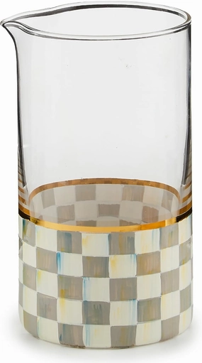 MACKENZIE-CHILDS Mixing Glass, Tall Cocktail Mixing Glass with Spout, Bar Accessory, 2.5 Cups, Gray-and-White Sterling Check