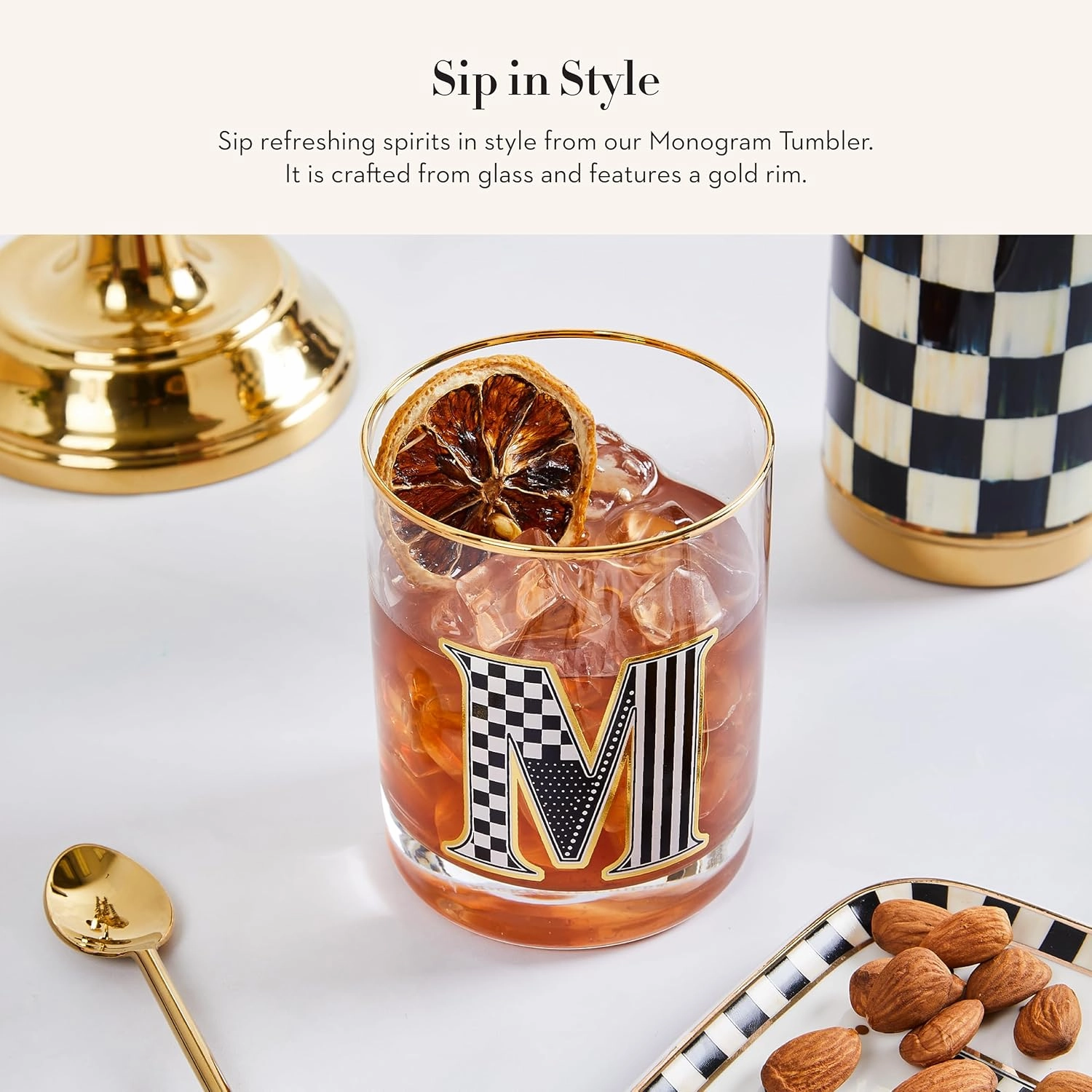 MACKENZIE-CHILDS Monogram Tumbler, Glass Tumbler with Letter, 14 Ounces, J