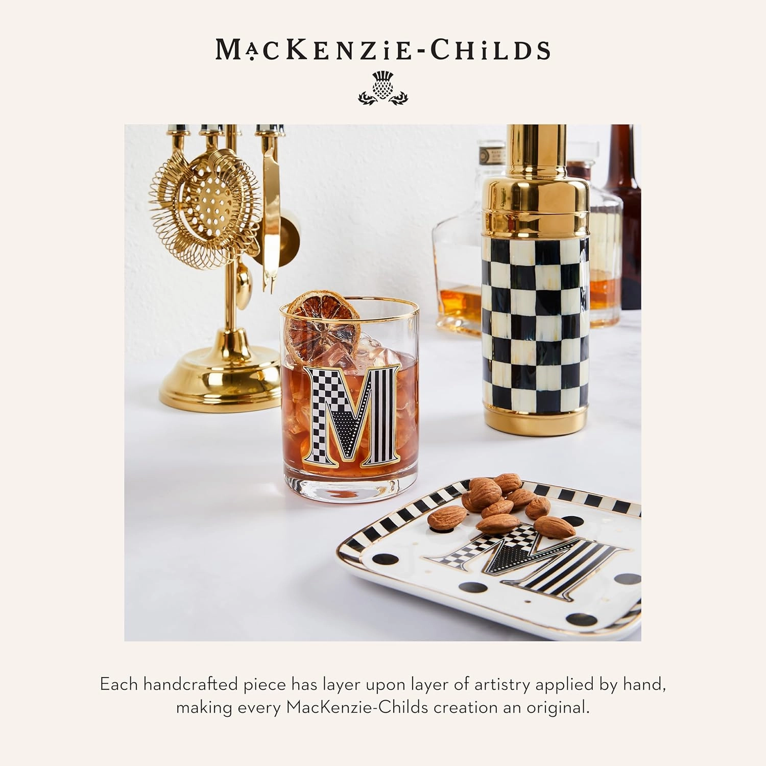MACKENZIE-CHILDS Monogram Tumbler, Glass Tumbler with Letter, 14 Ounces, J