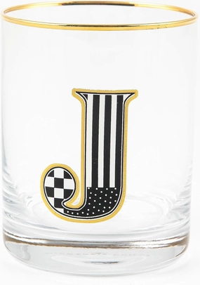 MACKENZIE-CHILDS Monogram Tumbler, Glass Tumbler with Letter, 14 Ounces, J