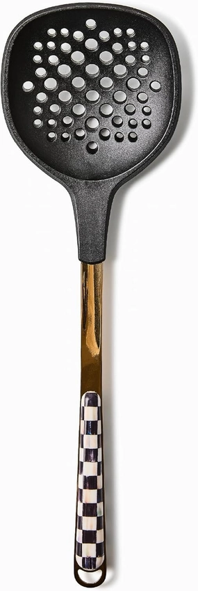 MACKENZIE-CHILDS Slotted Spoon, Silicone Turner for Cooking, Black-and-White Courtly Check