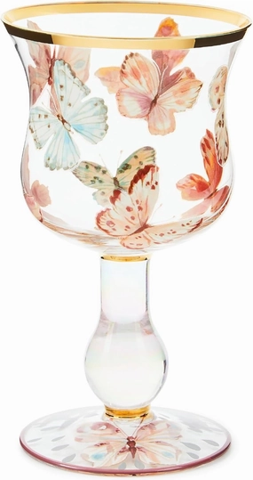 MACKENZIE-CHILDS Stemmed Wine Glass, Decorative Wine Glassware, 16 Ounces, Butterfly Hill