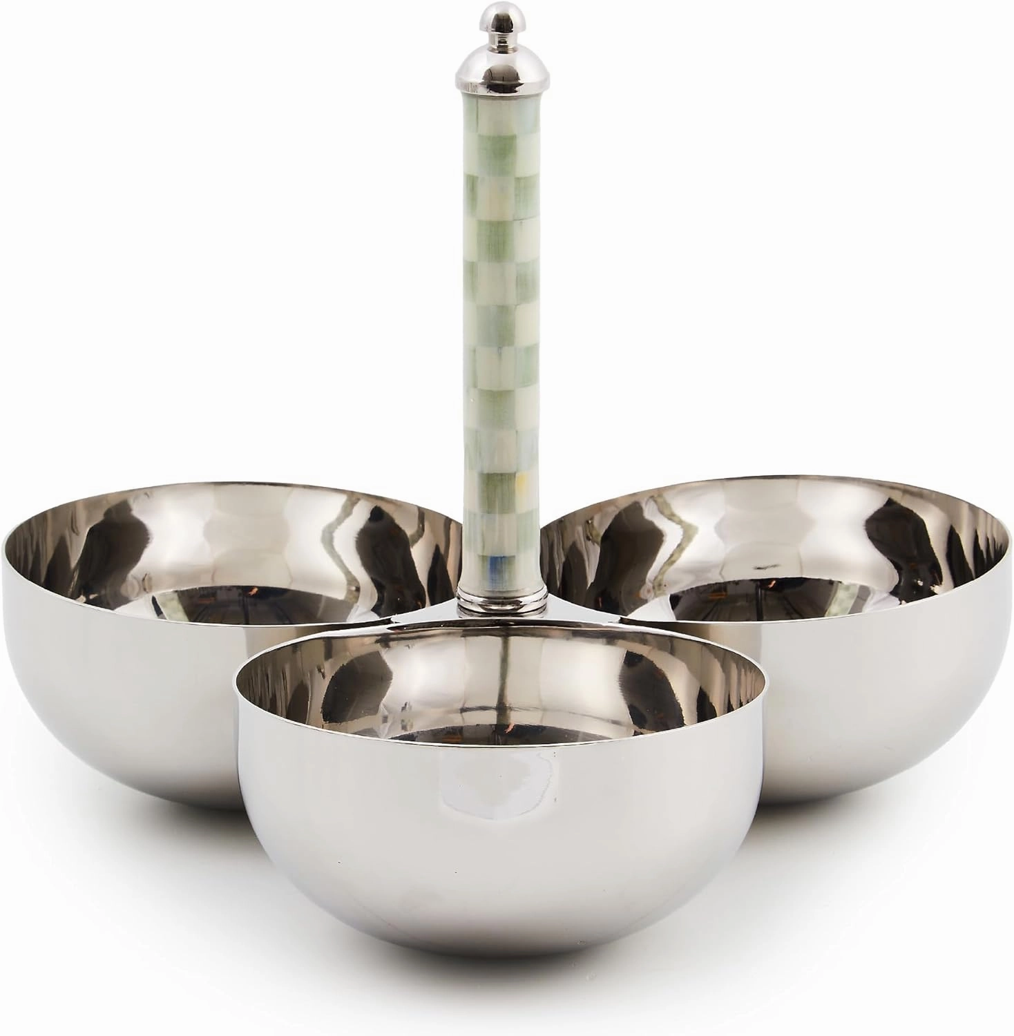 MACKENZIE-CHILDS Supper Club Trio, Stainless-Steel Serving Bowls for Condiments and Snacks, Gray-and-White Sterling Check