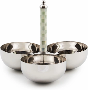 MACKENZIE-CHILDS Supper Club Trio, Stainless-Steel Serving Bowls for Condiments and Snacks, Gray-and-White Sterling Check