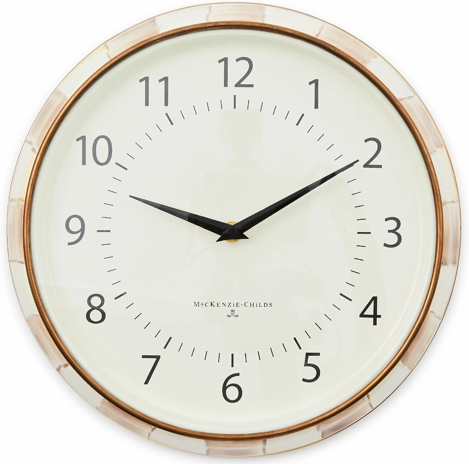 MACKENZIE-CHILDS Wall Clock, Decorative Enamel Clock for Kitchen and Living Room, Brown-and-White Mocha Check