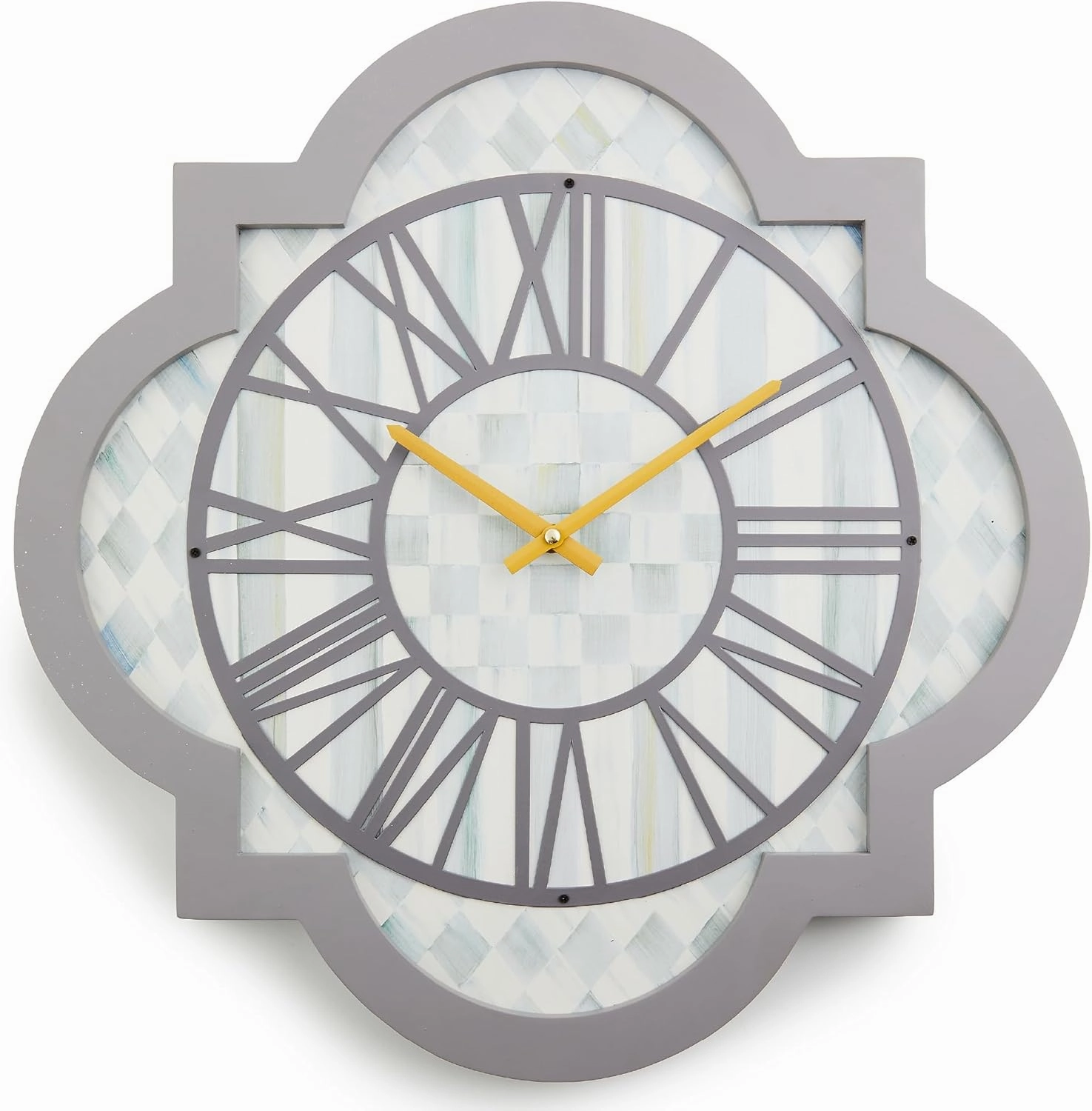MACKENZIE-CHILDS Wall Clock, Decorative Enamel Clock for Kitchen and Living Room, Gray-and-White Sterling Check