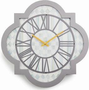 MACKENZIE-CHILDS Wall Clock, Decorative Enamel Clock for Kitchen and Living Room, Gray-and-White Sterling Check