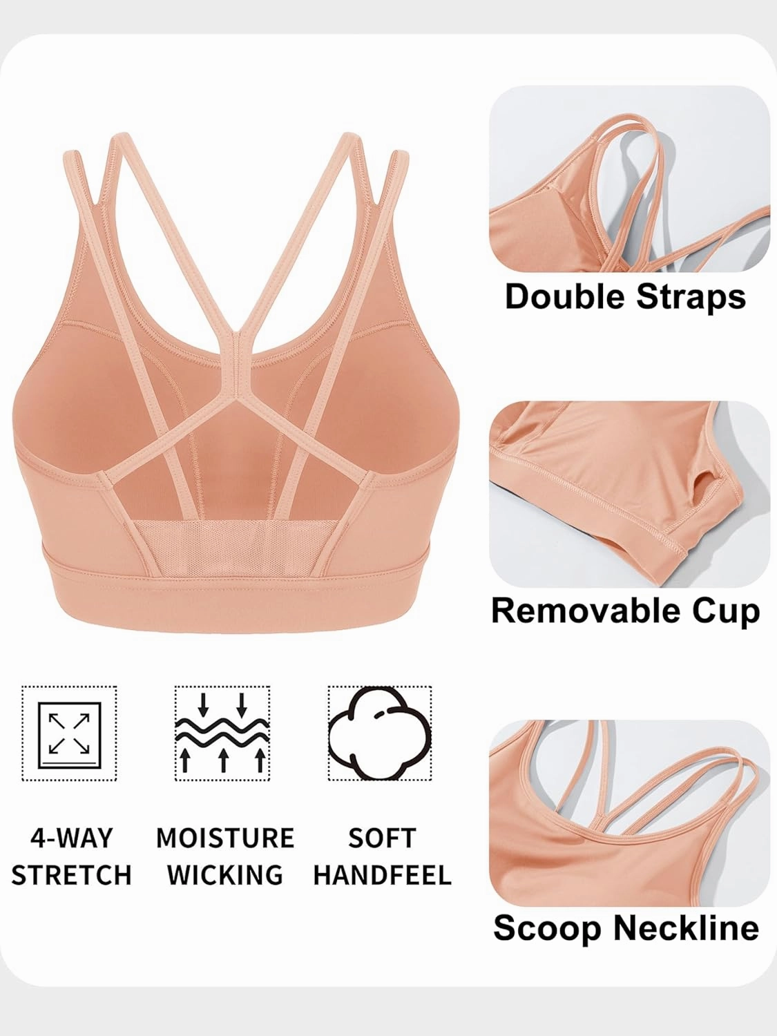 MAGCOMSEN Womens Strappy Sports Bra Padded Backless Sexy Low Impact Moisture-Wicking Wireless for Yoga Workout Fitness