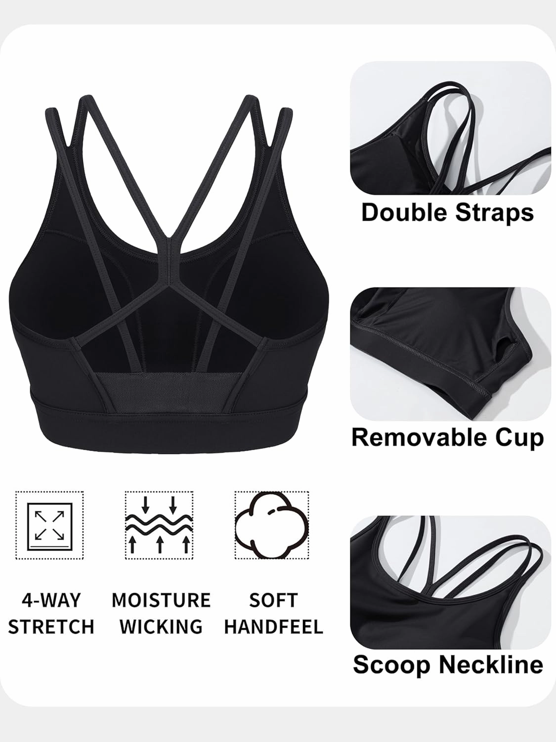 MAGCOMSEN Womens Strappy Sports Bra Padded Backless Sexy Low Impact Moisture-Wicking Wireless for Yoga Workout Fitness