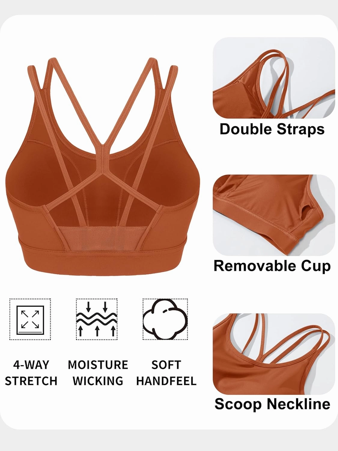 MAGCOMSEN Womens Strappy Sports Bra Padded Backless Sexy Low Impact Moisture-Wicking Wireless for Yoga Workout Fitness
