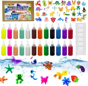 Magic Water Elf Toy Kit Refill,Aqua Fairy Water Gel Kit Refill,Waters Pets,DIY Squishy Maker Set-Fun Summer DIY Craft Kit, Birthday Gifts & Party Favors for Boys & Girls(24 Bottles:12 Colors 32 Molds)