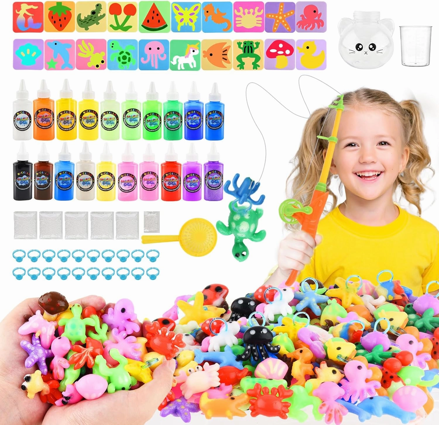 Magic Gel Water Elf Toy Kit, Squishy Making Kit for Kids with 20PCS Aqua Fairy Water Gels & Animal Mold, Gift for Christmas, Easter, Birthday, New Year, Creative Art Craft Girls 3-9 Year Old (60ml)