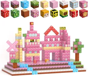 Magnetic Blocks 132PCS Pink Castle Magnetic Building Blocks Magnet Cube Stacking Toys for Girls Ages 3-12