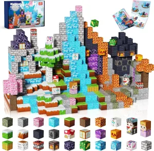 Magnetic Blocks - 150PCS Magnetic Building Block Cubes Dark Forest Glacier Castle, Magnet Toy Building Sets for Kids Age 3 , STEM Stacking Construction Toys Easter Gift for Boys Girls Age 4-8, 8-12