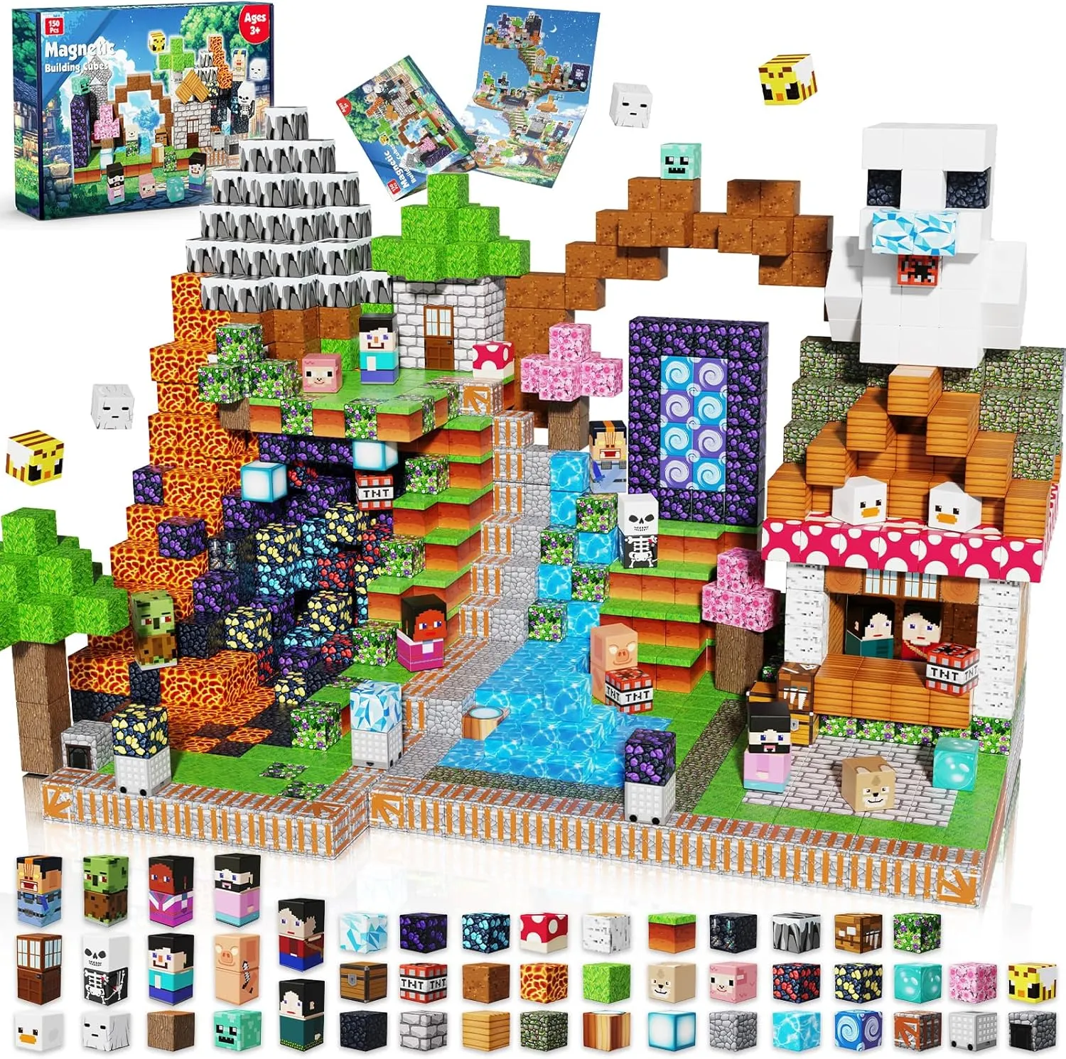 Magnetic Blocks - 150PCS Magnetic Building Blocks Cubes Adventurer, Magnet Toys for Kids Age 3 , Toy Building Set for Kids, Magnets Stacking Construction Birthday Gifts for Boys Girls Age 4-8, 8-12