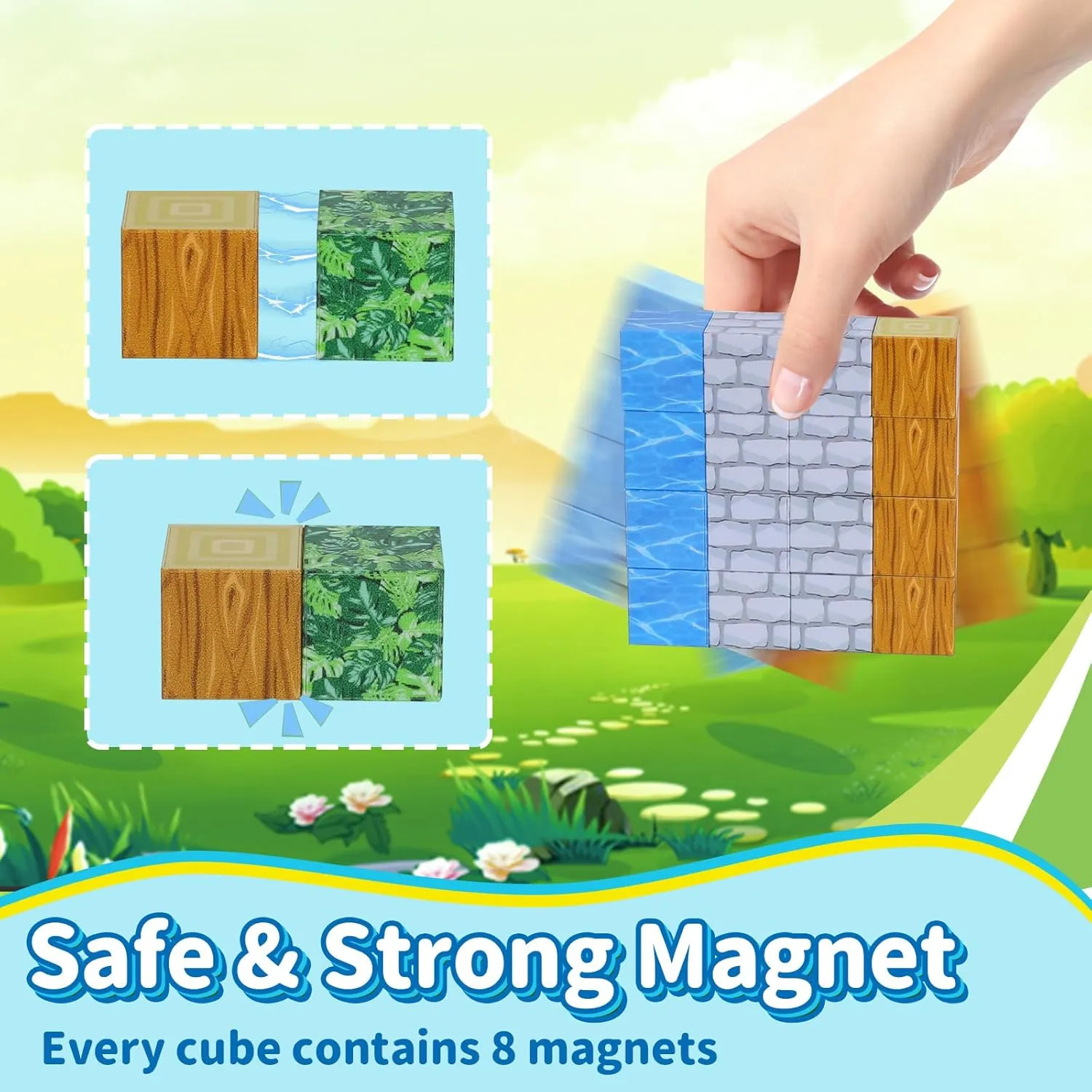 Magnetic Blocks-Build 110PCS Toys for Boys & Girls Age 6 7 8 9 10, Stacking Building Toys for Toddlers Fidget Cubes Sensory Toy for Kids (110 Village)