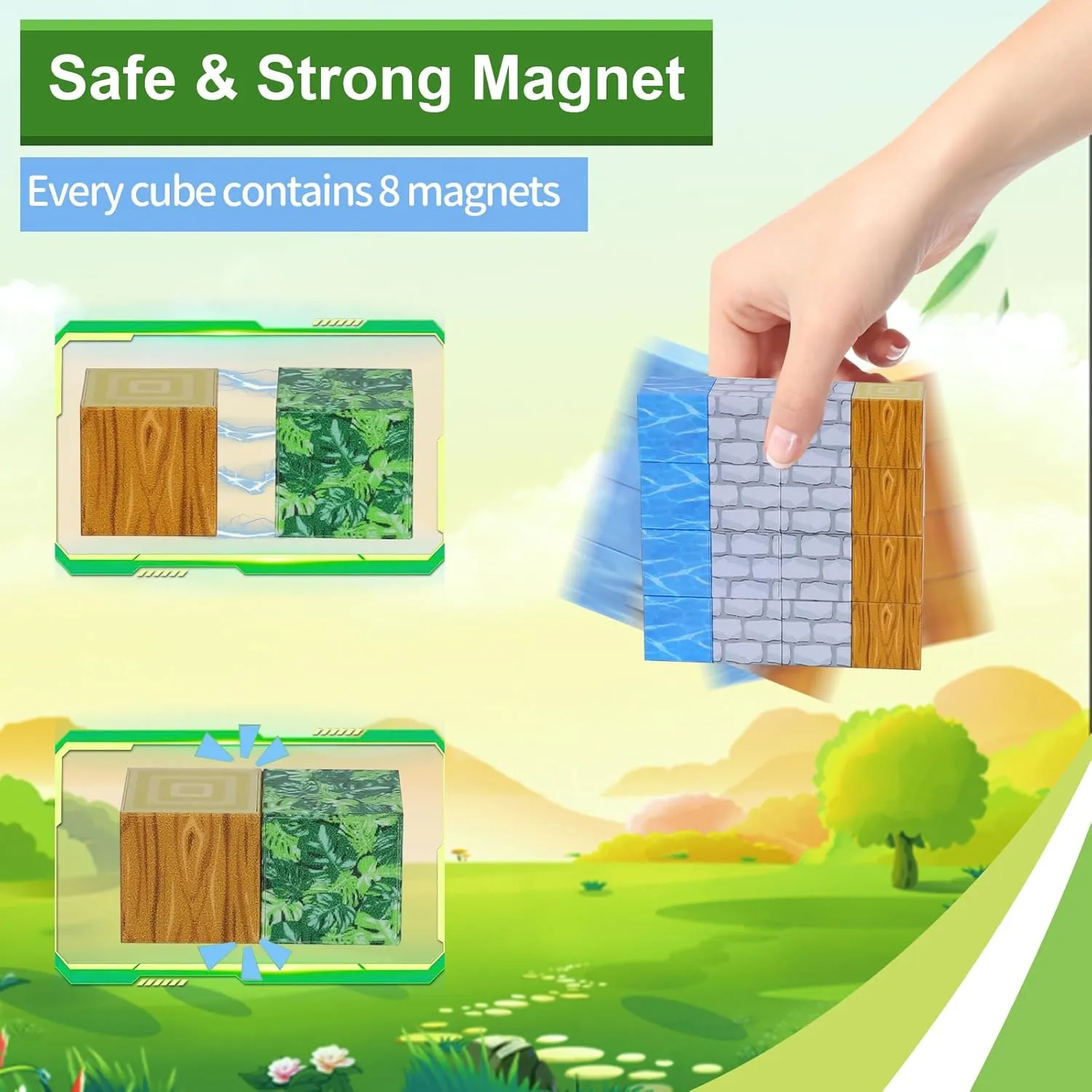 Magnetic Blocks-Build 110PCS Toys for Boys & Girls Age 6 7 8 9 10, Stacking Building Toys for Toddlers Fidget Cubes Sensory Toy for Kids(Jungle)