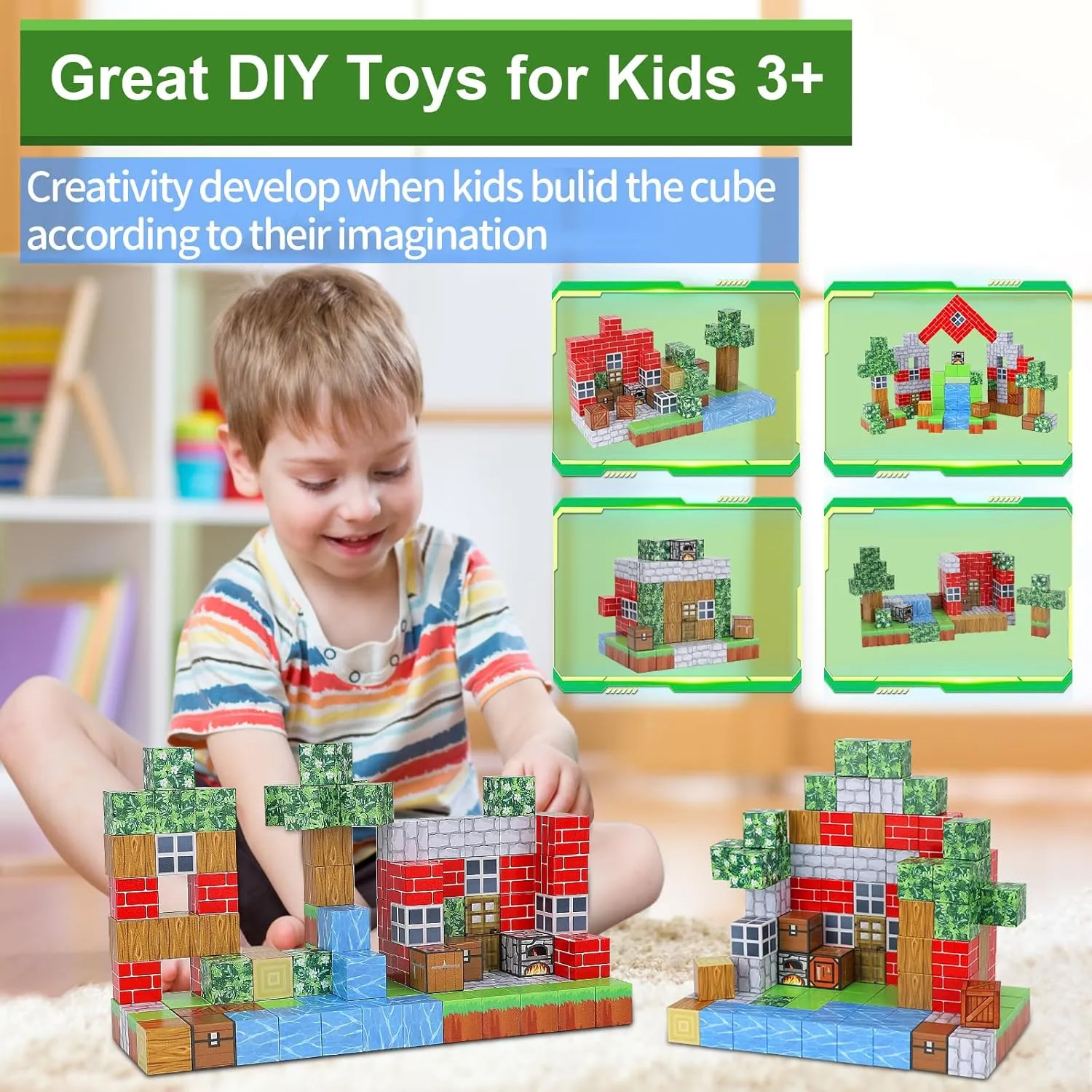 Magnetic Blocks-Build 110PCS Toys for Boys & Girls Age 6 7 8 9 10, Stacking Building Toys for Toddlers Fidget Cubes Sensory Toy for Kids(Jungle)