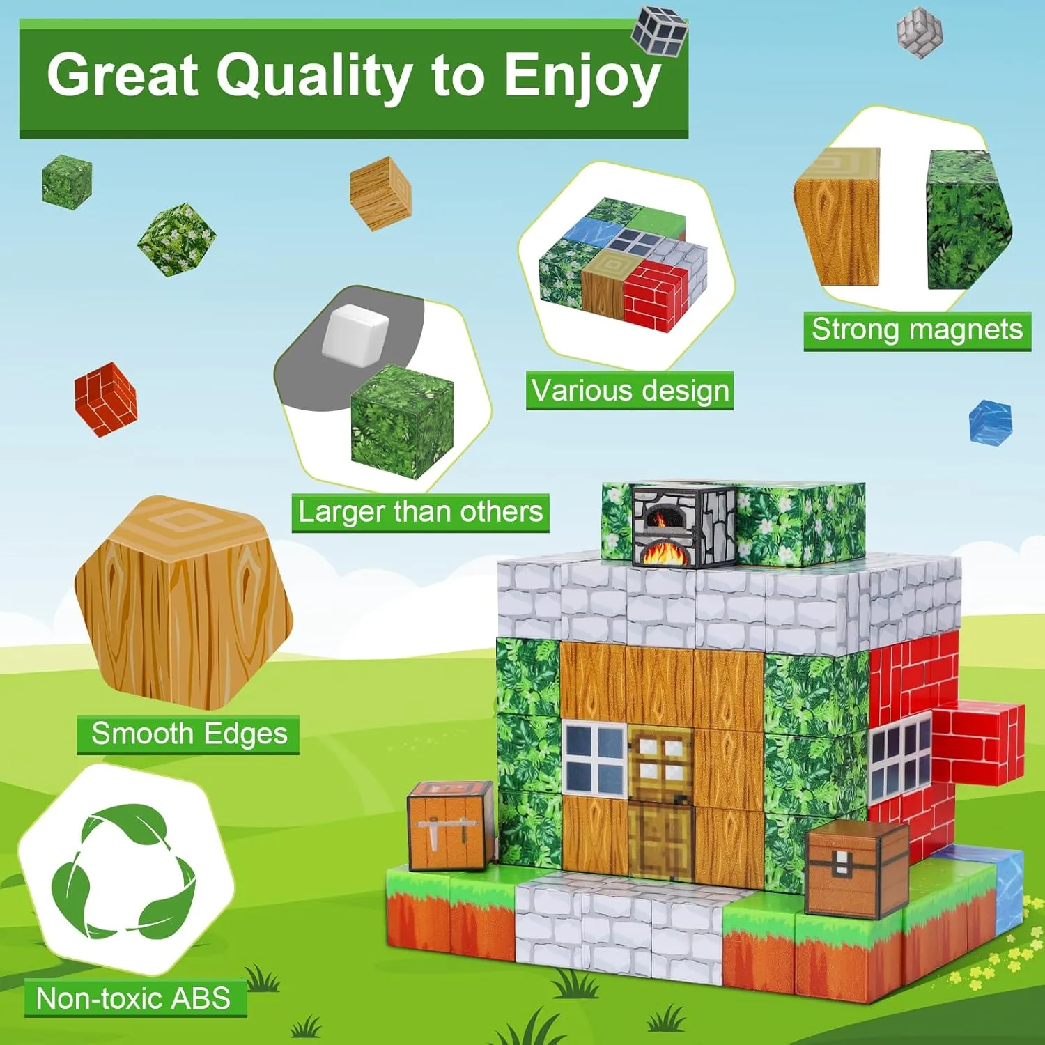 Magnetic Blocks-Build 110PCS Toys for Boys & Girls Age 6 7 8 9 10, Stacking Building Toys for Toddlers Fidget Cubes Sensory Toy for Kids(Jungle)