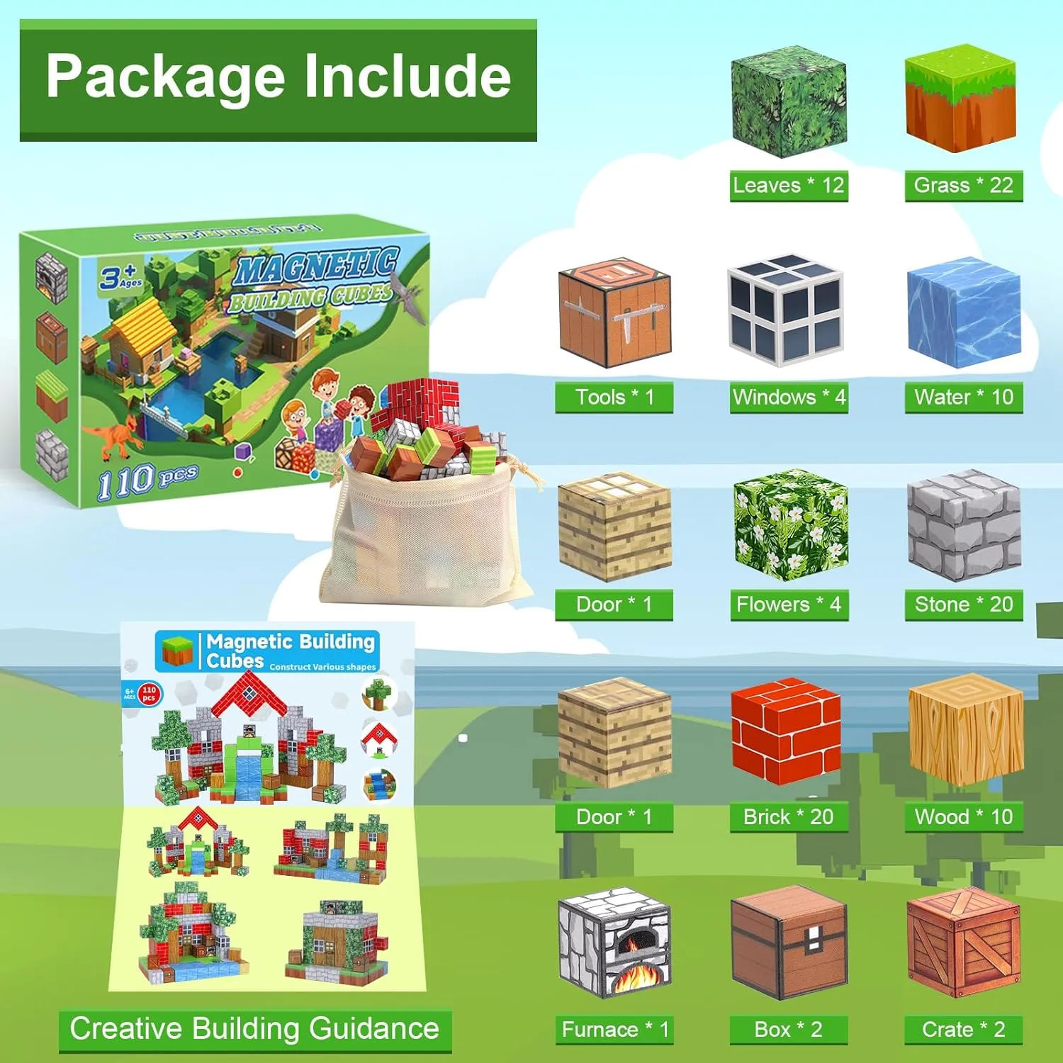 Magnetic Blocks-Build 110PCS Toys for Boys & Girls Age 6 7 8 9 10, Stacking Building Toys for Toddlers Fidget Cubes Sensory Toy for Kids(Jungle)