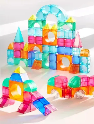 Magnetic Blocks Cube Building Toys, Geometric Stacking Toy for Toddlers 1-3, 13 Type Shape Colorful Clear Construction, Early Learning Education Game for Boys and Girls 2 3 4