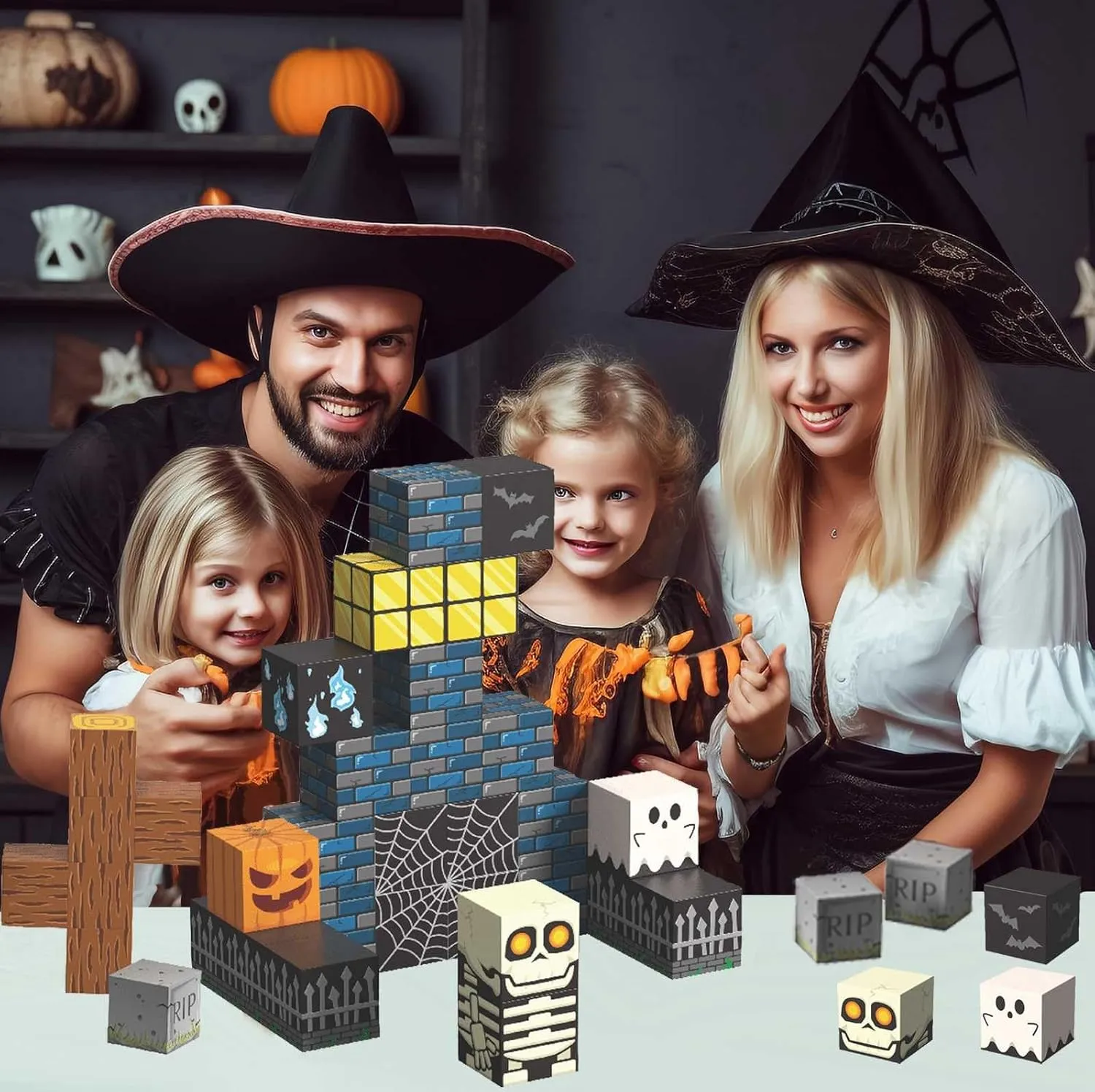 Magnetic Blocks Halloween Toys for Kids Spooky Town Building Set Halloween Cemetery Party Gift Boys 3 