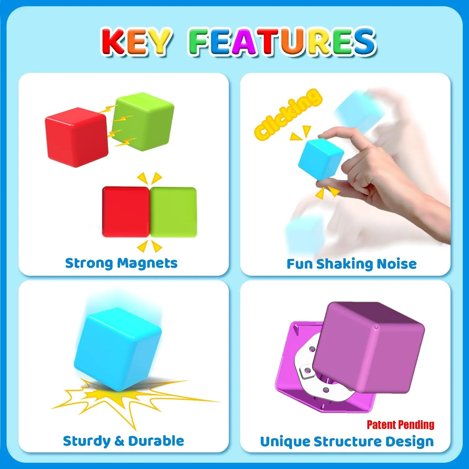 Magnetic Building Blocks, 1.65 inch Large Magnetic Stacking Cubes for Toddlers, Sensory & Montessori Toys for Boys & Girls 1 2 3 Years Old (36 PCS)